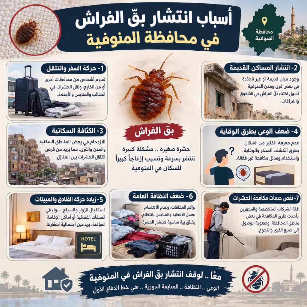 أسباب انتشار بق الفراش في محافظة المنوفية